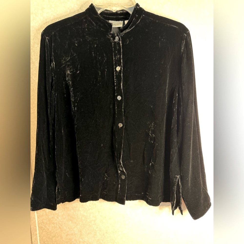 Vintage Chico’s Black Silk Button Down Sweater Sz 0 Gothic Grunge Dark Romantic